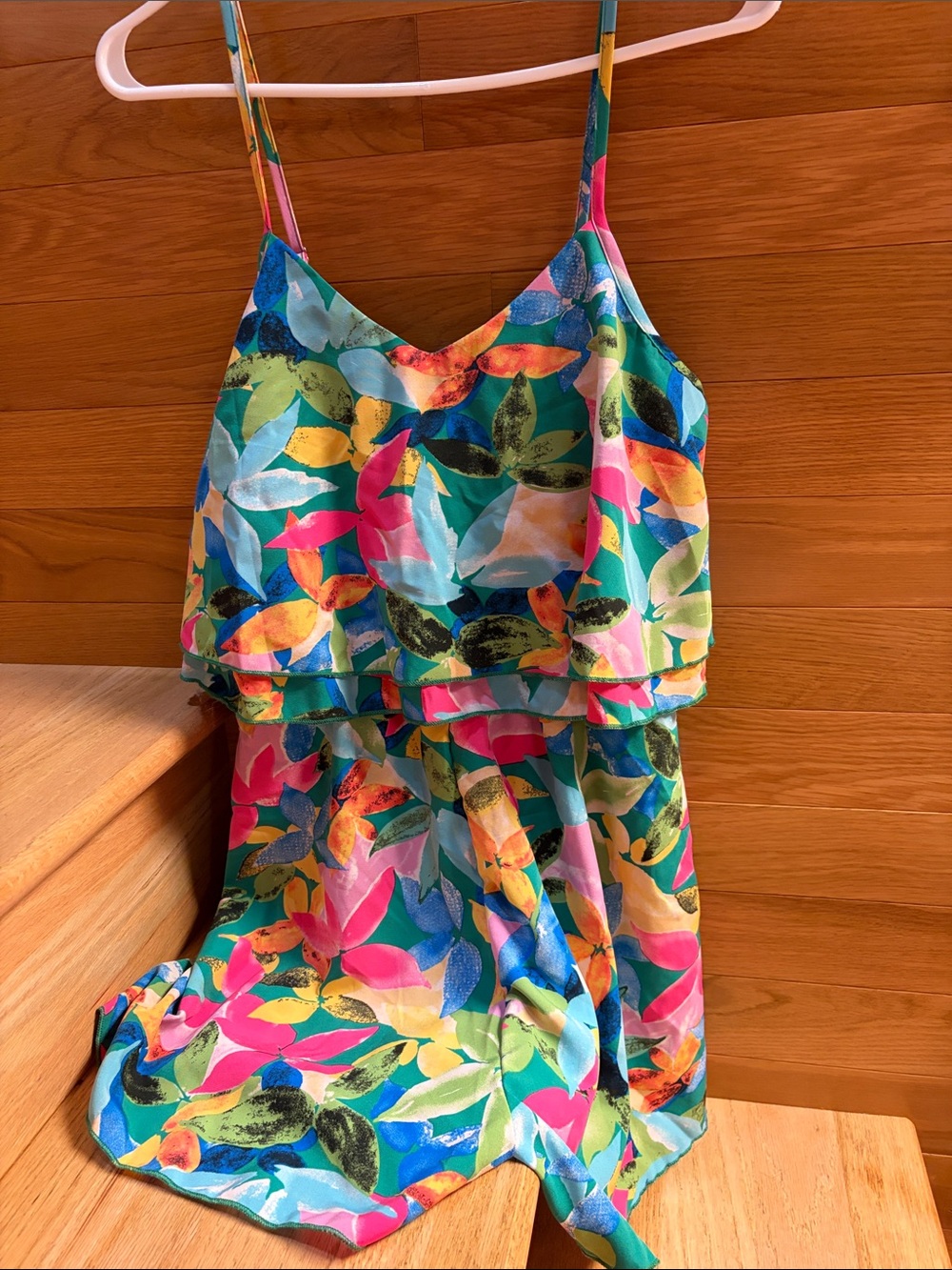 SHEIN Multicolor Leaf Print Spaghetti Strap Romper